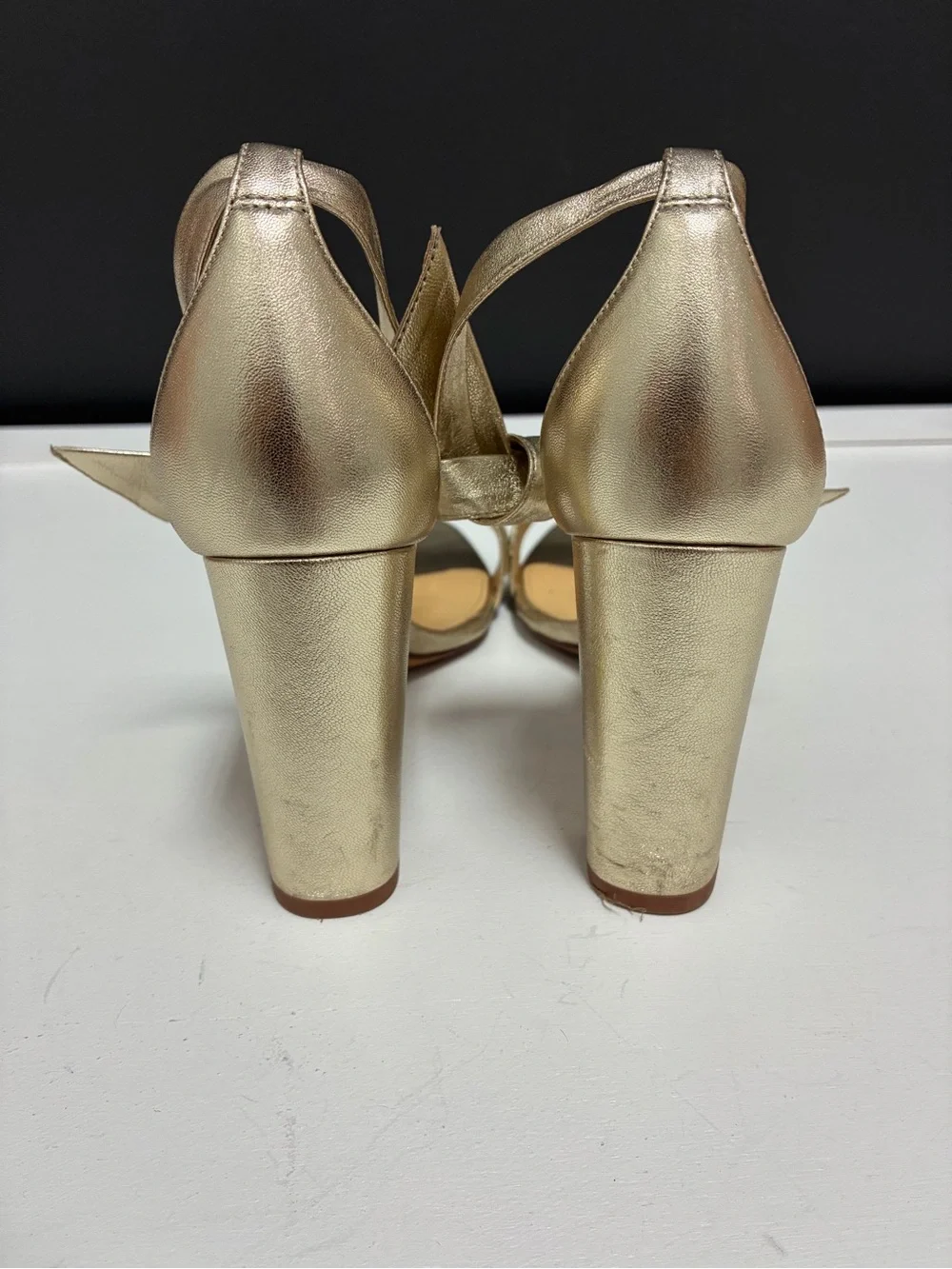 Alexandre Birman Metallic Gold Knot Block-Heel Sandals